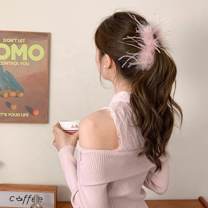 Fashion Luxurious Feather Elegant Hair Clips for Girls Graceful Sweet Banana Clips for Women Ladies Hair Accessories in Stock