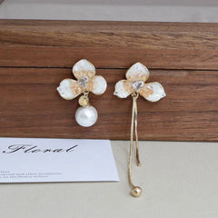 Female Rhinestone Imitation Pearl Flower Decorative Drop Earring Fashion Sparking Luxurious Charms Wholesale Jewelry Accessories