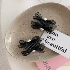 Hot Sale Elegant Small Hair Claw Clips for Women Black Solid Color Imitation Pearl Bowknot Hairpins Fashion Accessory for Daily