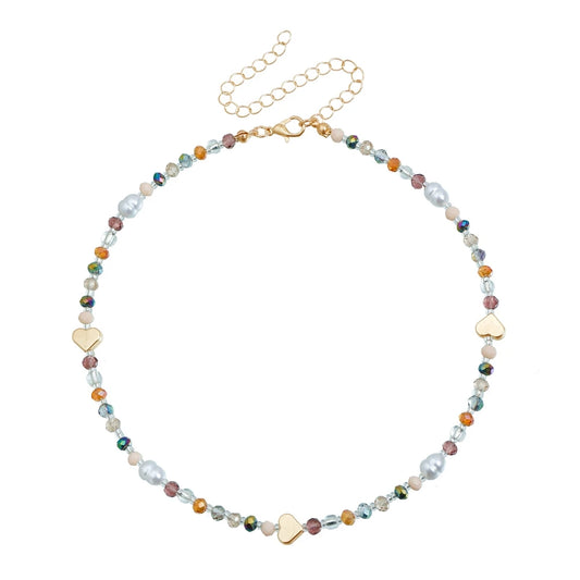 Fashion Colorful Beads Heart Shaped Sweet Cute Necklaces for Girls Trendy Art Deco Jewelry for Women Ladies Accessories Chic