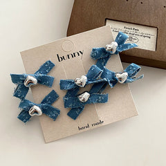 Cute Sweet Fashion Bowknot Denim Heart Shaped Hair Clips for Baby Girls Chic Alligators for Kids Children Hair Accessories