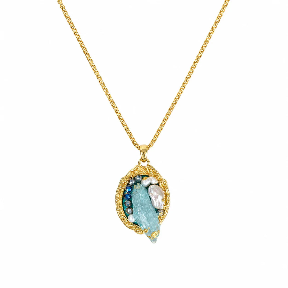 Fashion Copper 18K Gold Jewelry Sets for Girls Earrings Necklaces Aquamarine Crystal for Women Ladies Wholesale Bulk Luxury