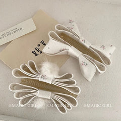 Women White Banana Claw Clips Elegant Sweet Bowknot Fuzzy Little Ball Flower Claw Clips for Girl Bulk Winter Hair Accessories