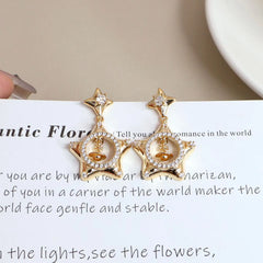 Fashion Dainty Golden Sweet Star Drop Earrings for Girls Elegant Art Deco Glamorous Jewelry for Women Ladies Accessories Chic