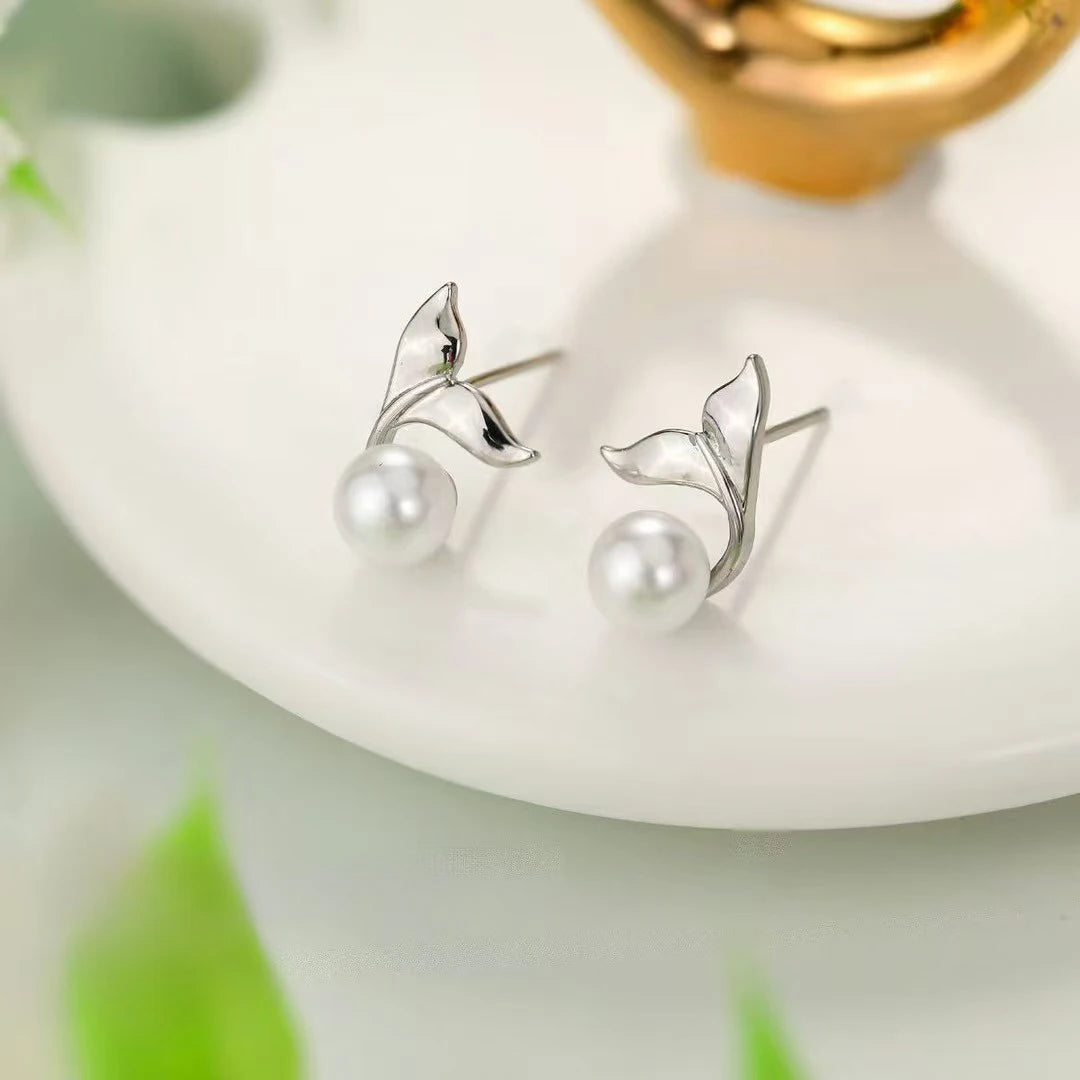 Women Small Rhinestone Imitation Pearl Decorative Flower Shape Small Stud Earring Fashion Trendy Elegant Bulk Jewelry Accessory