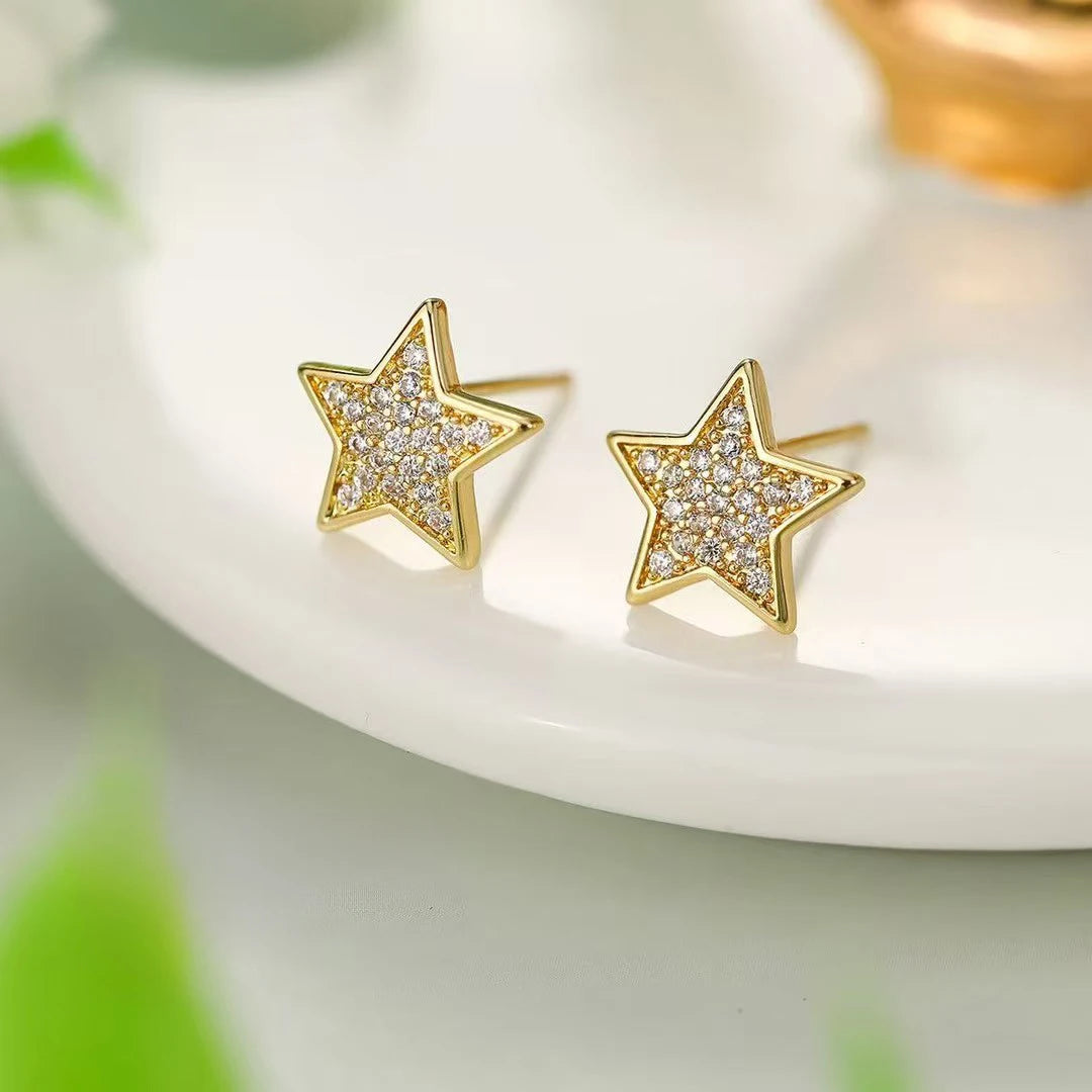 Female Star Bow Shape Hot Sale Small Stud Earring Trendy Fashion Glitter Simple Bulk Jewelry Accessories for Women Daily Causal