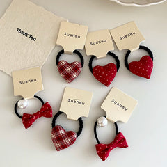 Chic Cute Kids Hair Ties Sweet Bowknot Heart Shaped Plaid Scrunchies Polka Dot Fashion Hair Accessories for Children