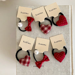 Chic Cute Kids Hair Ties Sweet Bowknot Heart Shaped Plaid Scrunchies Polka Dot Fashion Hair Accessories for Children