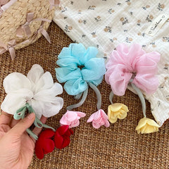Girl Flower Ribbon Solid Color Large Hair TIes Sweet Fashion Ponytail Holder in Stock Scrunchies Accessories for Kids Children