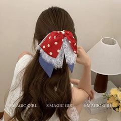 Women Red Blue Bowknot Dots Large Hair Claw Clips Scrunchies Fashion Elegant in Stock Female Daily Hairpins Ties Accessories