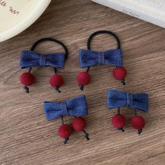 Girls Blue Bowknot Ball Elastic Ponytail Holder Hair Ties Sweet Fashion Elegant in Stock Alligator Clips Accessories Set for Kid