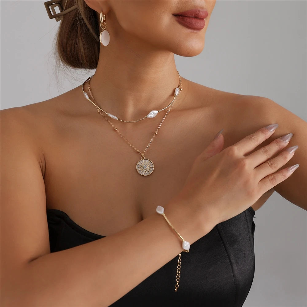 Fashion Simple Link Glitter Necklaces for Girls Minimalistic Sweet Earrings Jewellry for Women Ladies Accessories Wholesale