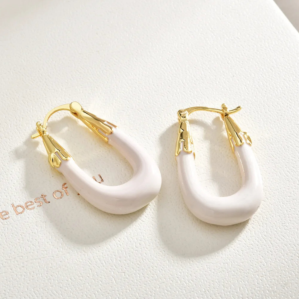 French Geometric Ear Buckles Solid Colors Wine Red Oil-Dripping U-Shaped Earrings Casual Elegant Fashion Earrings Women Bulk