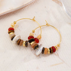 Fashion Natural Stone Baroque Pearl Tiger Eye Stone Hoop Earrings for Girls Sweet Jewelry for Women Ladies Wholesale Bulk