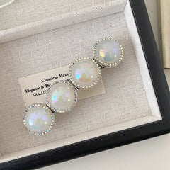 Women's Elegant Lightweight Alloy Rhinestone Hairpins Clamps Hot Sale White Beads Barrette Clips for Parties-Fashion Wholesale