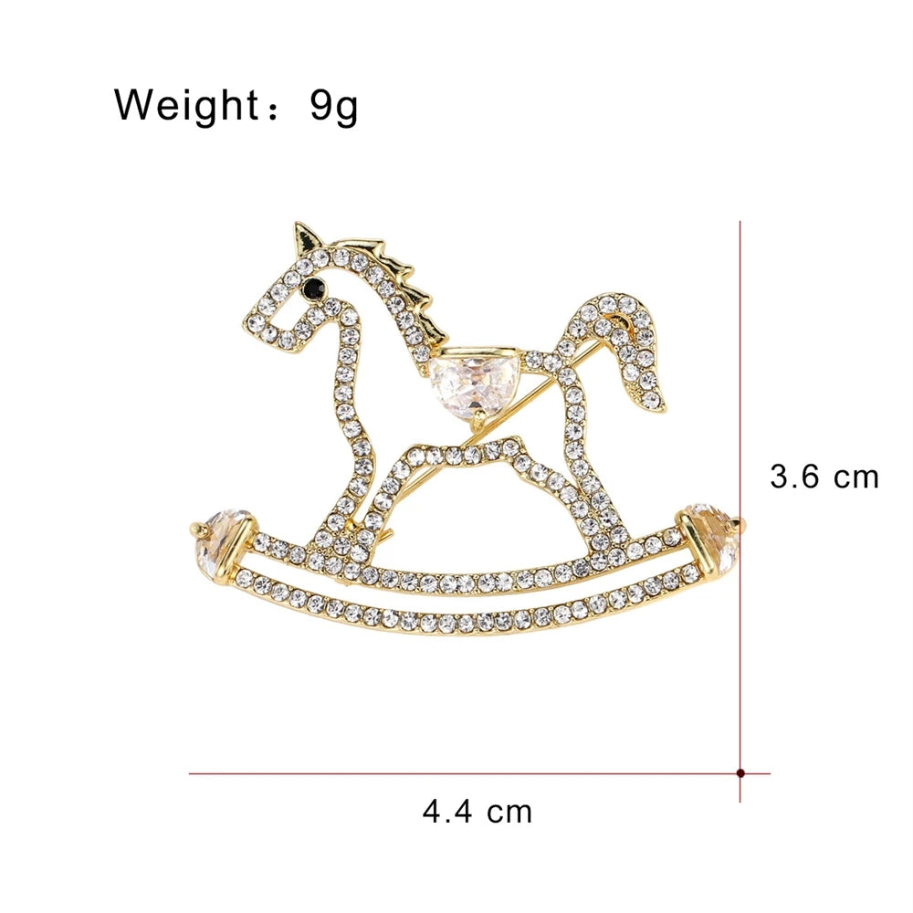 Fashion Glitter Horses Animals Rhinestone Glitter Brooches Spaking Sweet Pins Jewelry for Women Ladies Accessories Wholesale