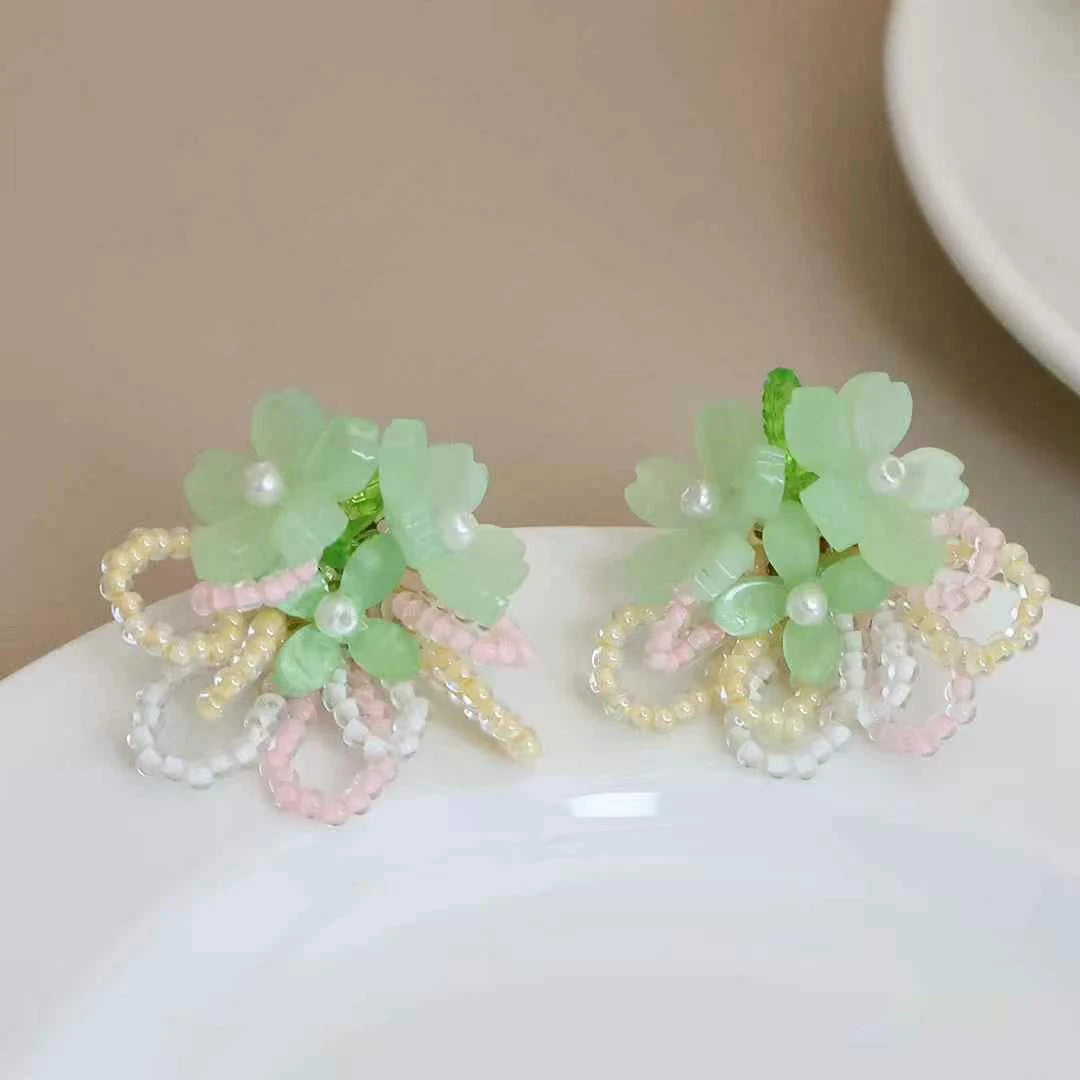 Sweet Kawaii Cute Flowers Floral Stud Earrings for Girls Elegant Designer Art Deco Jewellry for Women Ladies Accessories Charms