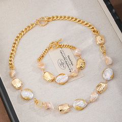 Fashion Baroque Pearl Mother of Pearl 18K Gold Plated Jewelry Sets for Girls Trendy Necklaces Bracelets for Women Ladies Bulk
