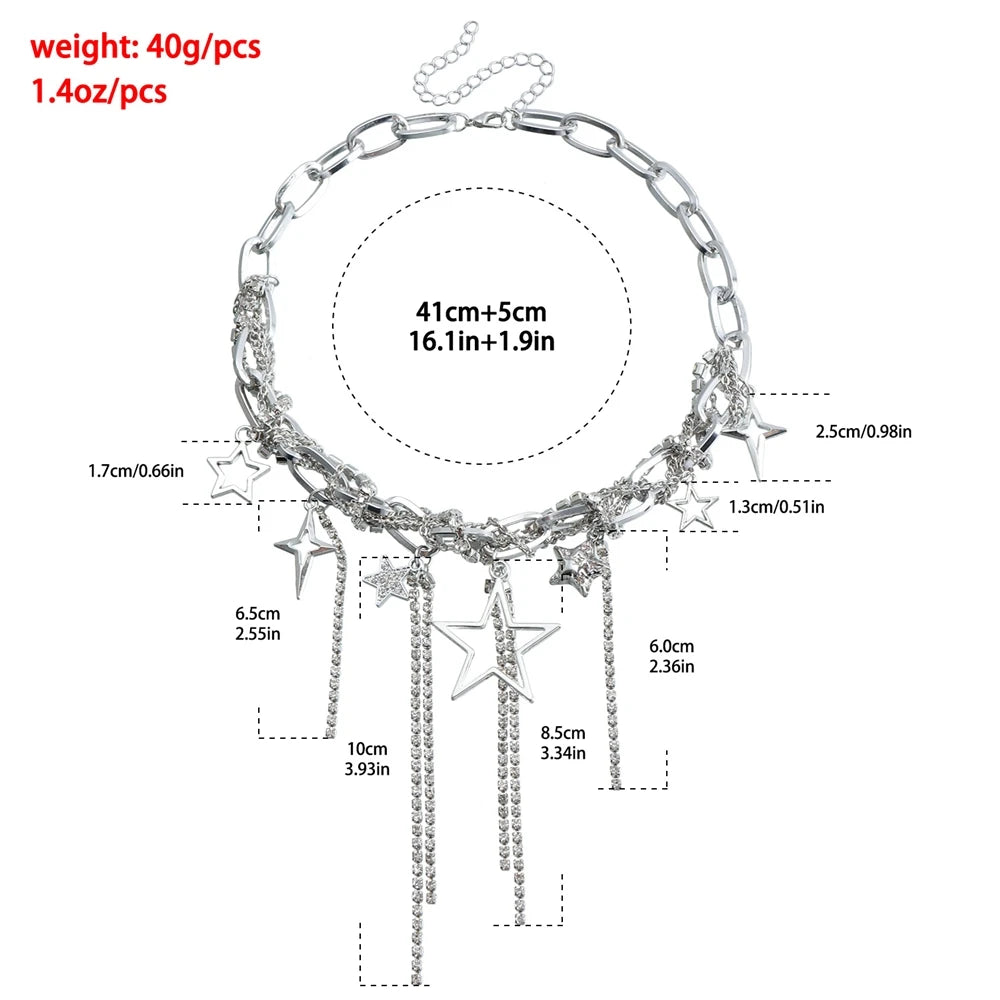 Fashion Link Star Tassel Necklaces for Girls Art Deco Dainty Glamorous Jewelry for Women Ladies Accessories Wholesale Female