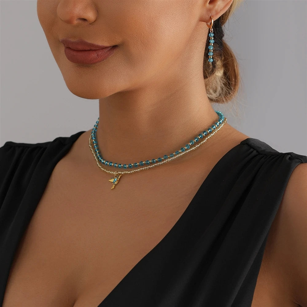 Fashion Bird Animals Sweet Elegant Necklaces for Girls Trendy Stylish Beads Jewellry Suits for Women Ladies Female Accessories