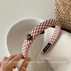 Female Plaid Heart Bowknot Wide Headbands French Vintage Elegant Trendy Wholesale in Stock Hairbands Accessories for Women Daily