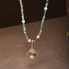 Women Elegant Freshwater Pearl Zircon African Turquoise Jasper Drip Glaze Hand-Painted Necklace Low MOQ Jewelry for Daily Causal