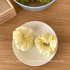 Yellow Solid Color Plaid Cherry Scrunchies Elegant Simple Hair Ties for Girls and Women Sweet Cute Hair Accessories for Ladies