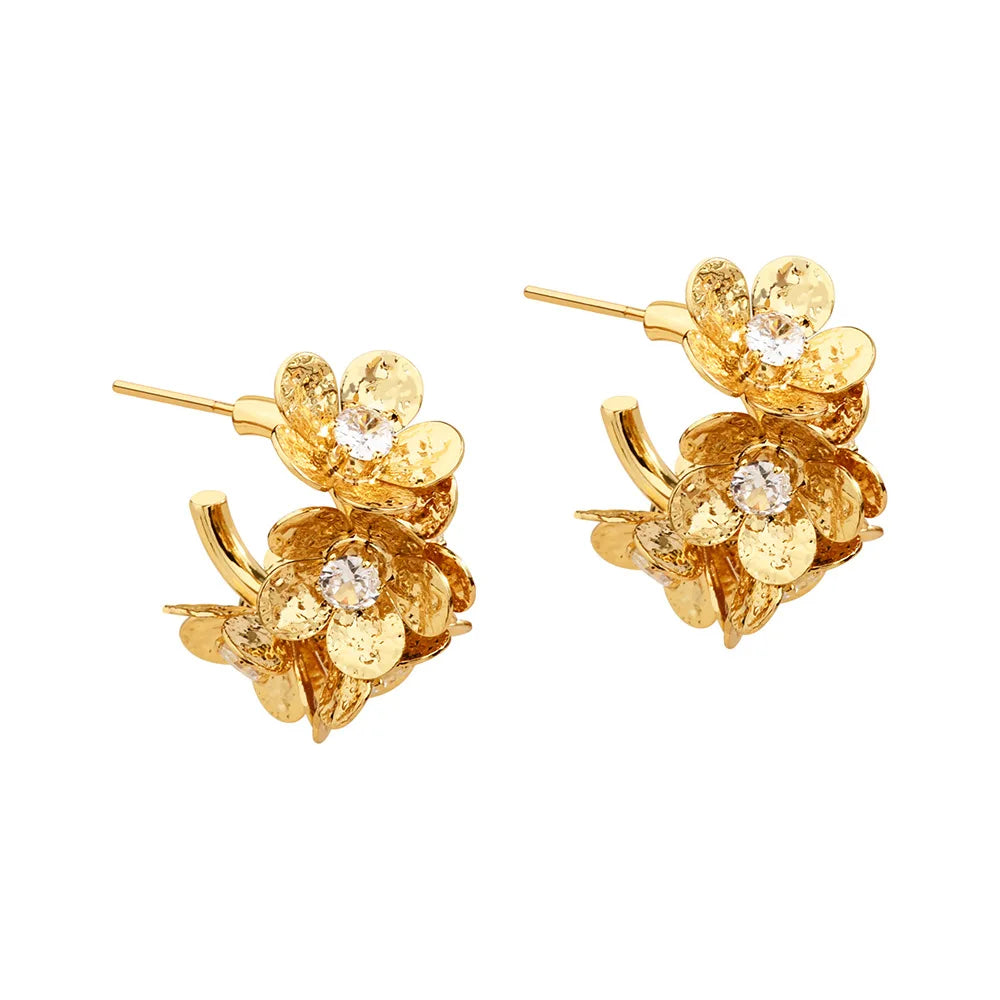 Women's Super Fairy Flower Stud Earrings Metal Zircon High-end Sweet Elegant Earrings Korean-style Simple Accessories Wholesale