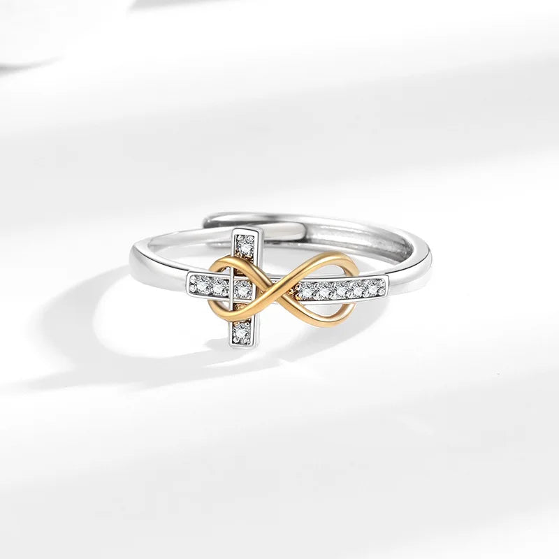 Gold and Silver Cross Infinity Open Rings Women Adjustable Faith Promise Ring with Cubic Zirconia Christian Jewelry Wholesale
