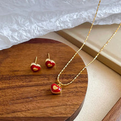 Ladies Red Heart 18k Gold-plated Chain Solid Pendant Necklace Elegant Fashion Simple Factory Price in Stock Jewelry for Women