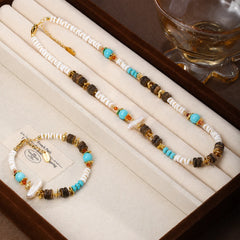 Fashion Baroque Pearl Turquoise Shell Jewelry Sets for Girls Vintage Necklaces Bracelets for Women Ladies Wholesale Bulk