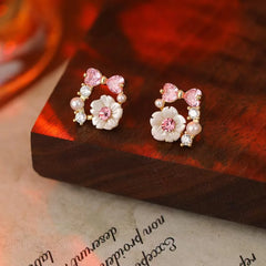Women Small Flower Shape Rhinestone Pink Yellow Stud Earring Fashion Trendy Glitter Wholesale Bulk Order Jewelry Accessories