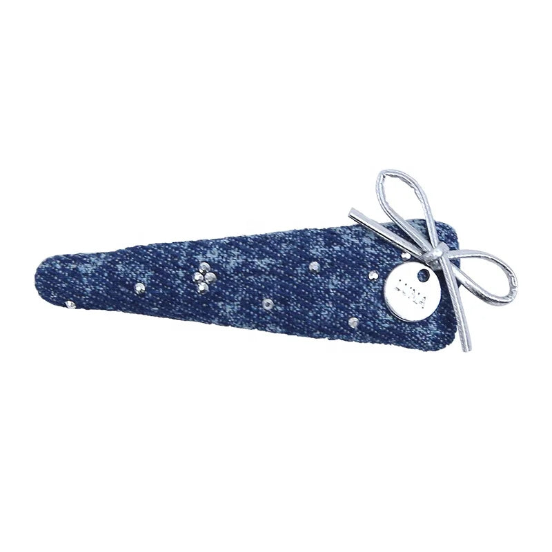 Fashion Cute Snap Clips Blue Fabric Bow Glitter Hair Clips for Women Sweet Design Casual  Hairpin Hair Accessories Wholesale