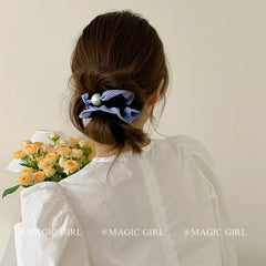 Stripe Simple Minimalistic Classic Sweet Scrunchies for Girls Imitation Pearl Glitter Hair Ties for Women Lady Hair Accessories