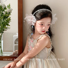 Girly Aesthetic Butterfly Beads Glitter Solid Color Headbands Fashion Sweet Elegant in Stock Hairbands Accessories for Kids Prom