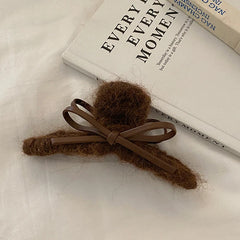 French Vintage Elegant Bowknot Hair Claw Clips Solid Color Fabric Hairbands Clamps Accessory for Women Daily Use-Large Small