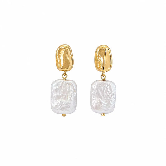 Fashion Baroque Freshwater Pearl Copper 18k Gold Drop Earrings for Girls Vintage Elegant Jewelry for Women Ladies Wholesale