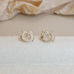 Fashion Glitter Rhinestone Kitty Cat Animals Stud Earrings for Girls Sweet Cute Jewelry for Women Ladies Accessories Wholesale