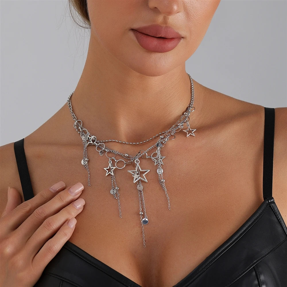 Fashion Sweet Tassel Star Elegant Necklaces for Girls Dainty Glamorous Charms Jewelry for Women Ladies Accessories Wholesale