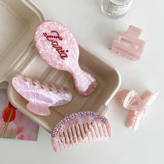 Hot Sale Pink Kawaii Aesthetic Hair Claws Comb Set Cute Acetate Stock Hair Clips for Women and Kids for Daily Use