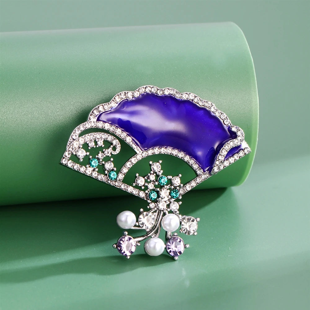 Fashion Fan Vintage Chinese Style Glitter Brooches for Girls Sweet Elegant Pins Jewelry for Women Ladies Accessories Wholesale