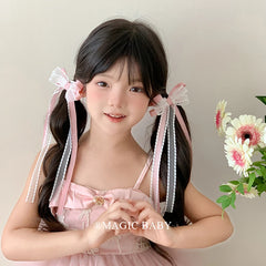 Girls Bowknot Ribbon Solid Color Tulle Small Alligator Clips Simple Sweet Fashion Wholesale in Stock Hairpins Accessory for Kids