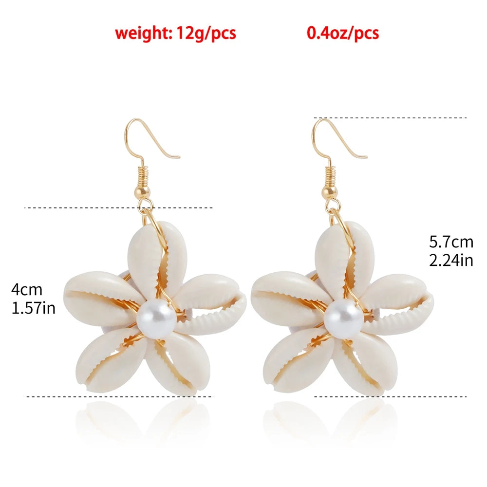 Fashion Beach Flower Shell Boho Necklaces for Girls Sweet Earrings for Women Ladies Jewelry Sets Suits Accessories Wholesale