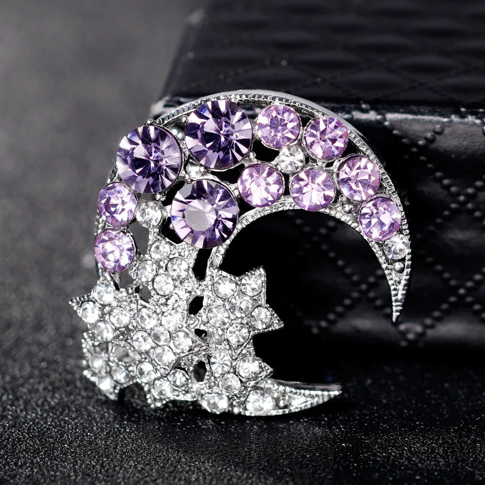 Fashion Glitter Rhinestone Sparking Brooches for Girls Sweet Moon Elegant Pins Jewelry for Women Ladies Accessories Wholesale