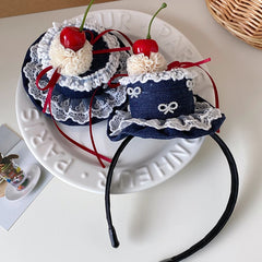 Hot Sale Cake Shape Red Ribbon Cherry Decorative Hairbands Alligator Claws Clips Fashion Elegant Headbands Accessory for Women