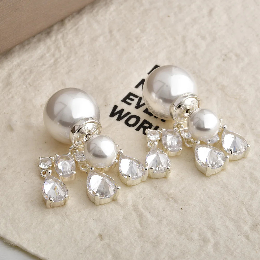 Korean-style Fashionable Large Imitation Pearl and Water Drop Zircon Earrings Exquisite High-end Elegant Ear Jewelry Wholesale
