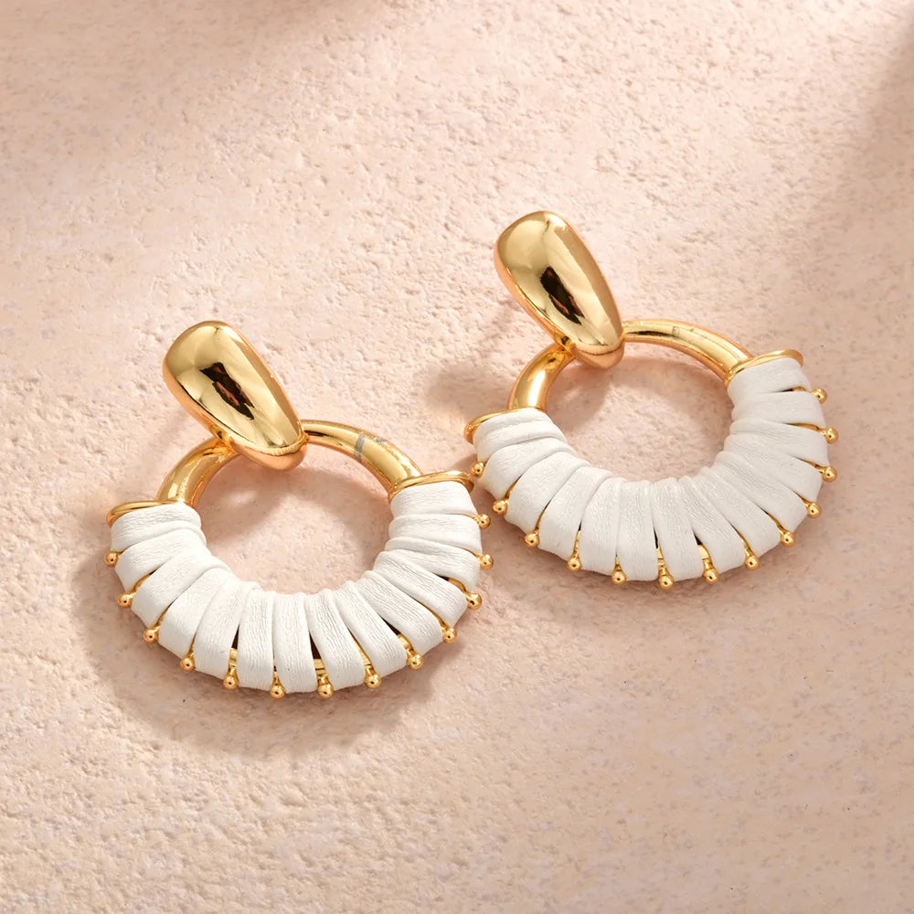 High Quality Leather Wrapped Circular Hoop Earrings for Women Vintage Bohemian Woven Trendy Statement Jewelry Accessories Bulk