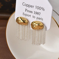 Korean Style Minimalist Earrings Women High-end Chain Tassel Stud Earring Super Fairy Cold Wind Earrings Fashionable Chic Bulk