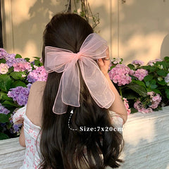 Brand New Lustrous Tulle Bowknot Hair Clips for Girls Solid Color Sweet Fashion Chic Barrette for Women Ladies Hair Accessories
