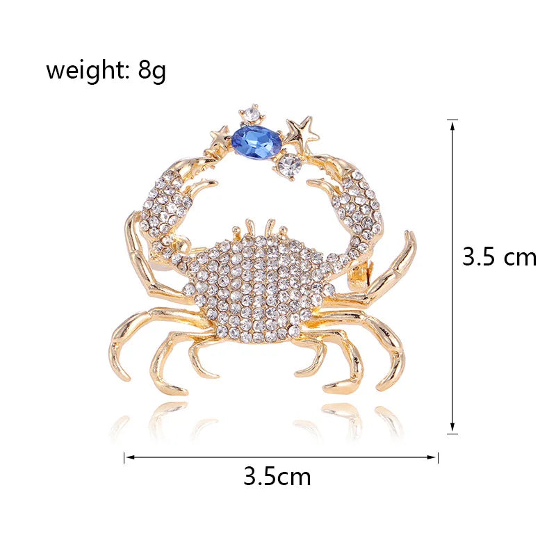 Fashion Animals Rhinestone Crab Elegant Brooches for Girls Stylish Trendy Pins Jewelry for Women Ladies Accessories Wholesale
